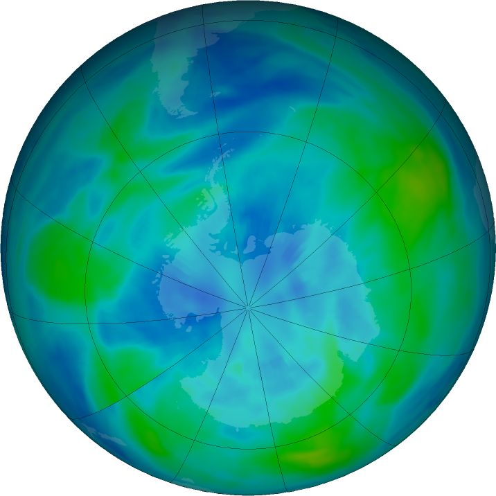 Antarctic ozone map for 02 April 2017
